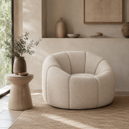 Morrissey Accent Chair - Buff Boucle Swivel Lounge Chair