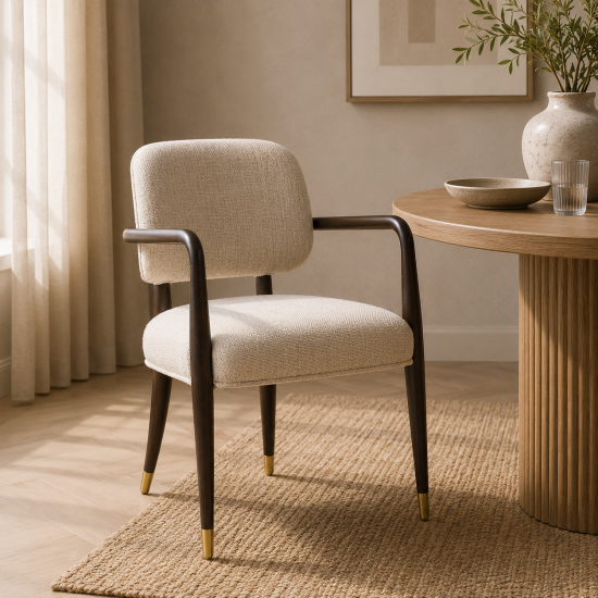 Granada Armchair - Light Brown Linen Seat - Solid Dark Oak Frame