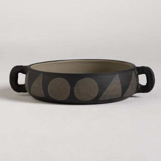 Emin Display Bowl Ceramic Black Stone Effect with Painted Details