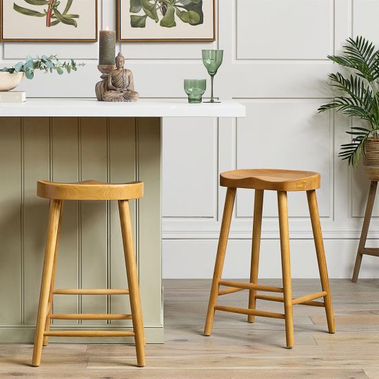 Shaker Bar Stool - Traditional Farmhouse Style - Oak Colour Frame - 66cm