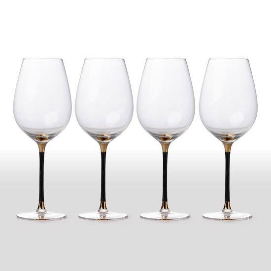 Carraway Red Wine Glasses - Black Glitter Stem - Set of 4