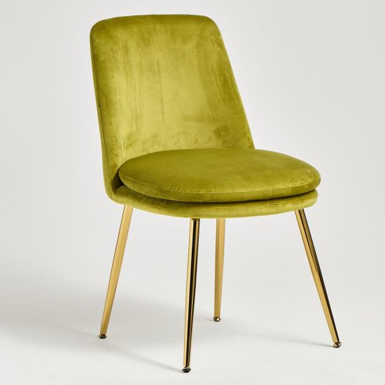 Chelsea Dining Chair - Lime Velvet Fabric Seat - Gold Legs