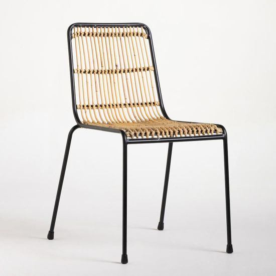 Vogue Dining Chair - Natural Jawit Rattan Cane Seat - Black Iron Frame