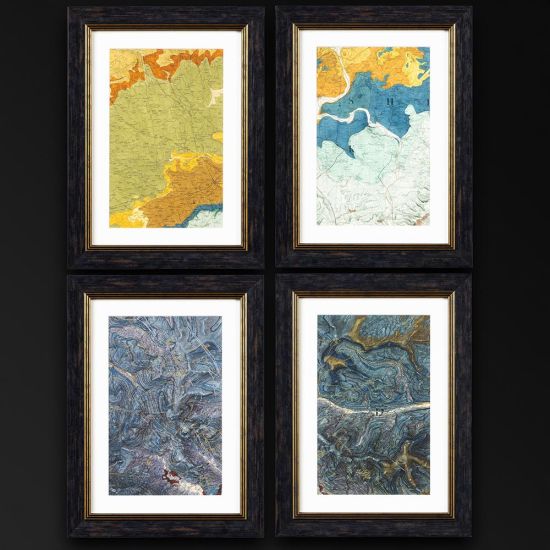 Framed Wall Art - A3 Oxford Slim Frame - British Maps Print - 38 x 50cm Set Of 4