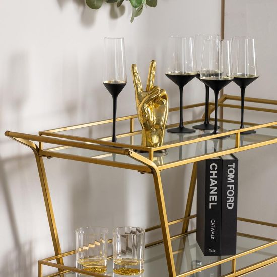 Buchanan Drinks Trolley - 3 Tier Glass Shelves - Gold Metal Frame