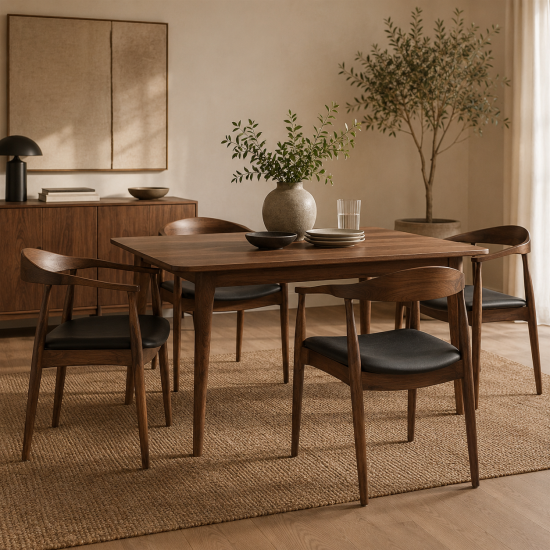 Kenny Dining Chair - Black Faux Leather Seat - Dark Oak Frame