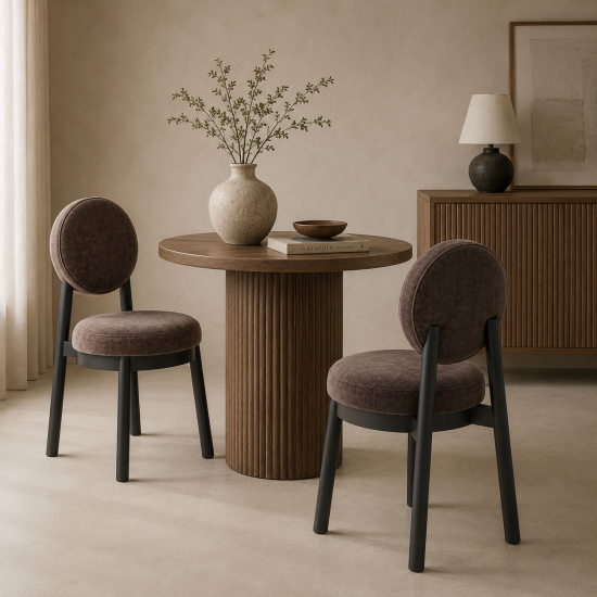 OTI Maru Dining Chair - Treacle Brown Chenille Seat - Dark Wood Frame - Set of 2