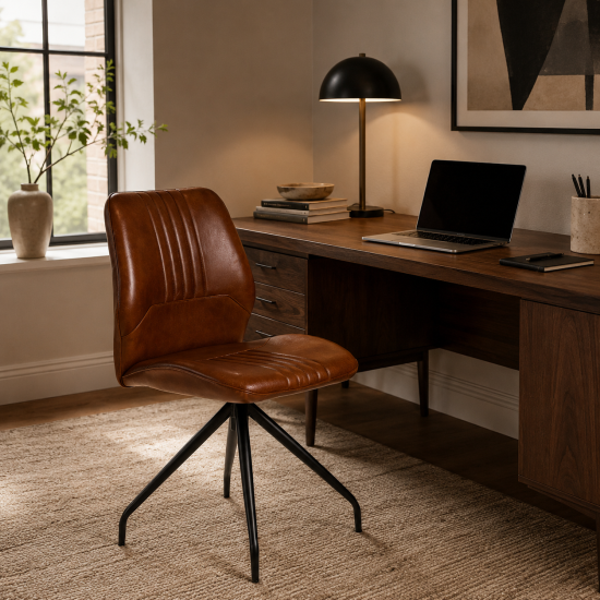 Civic Office Chair - Tan Leather Seat - Black Metal Base