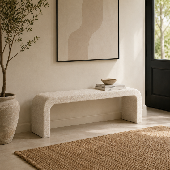 Renz Bench - Buff Boucle Upholstery - Curved Design - 150cm