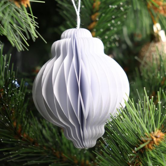 Traditional Nordic Christmas Bauble - Frosty White - Paper Decoration - 5 Pack