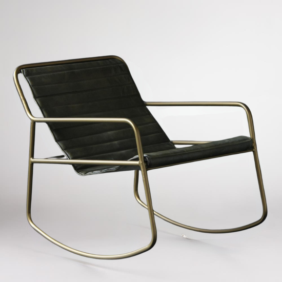 Rocker Chair - Real Leather Green Seat - Gold Frame