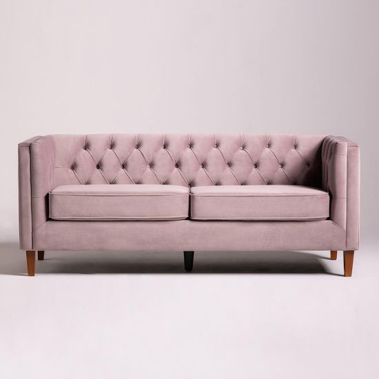 Hepburn 2 Seater Sofa - Chesterfield Velvet Upholstery Fabric - Heather Pink