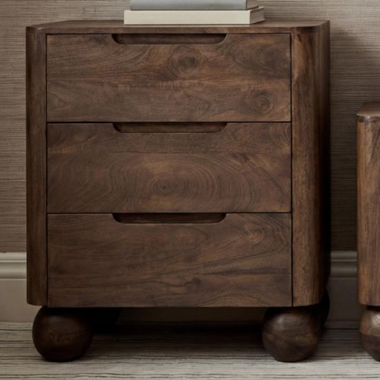 OTI Shibui Chest of Drawers - Brown Mango Wood 3 Drawers - Ball Feet