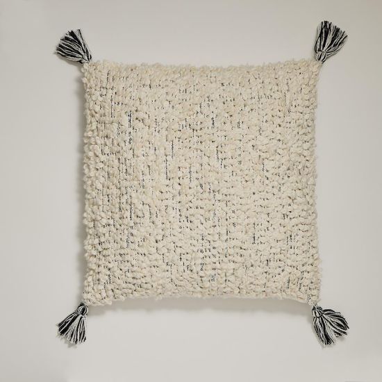 Miguel Square Cushion - Mono Cotton - Tasselled Design - 50 x 50cm