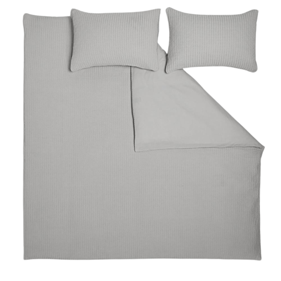 Duvet Cover & Pillowcase Set - Light Grey - Cotton Waffle Design - King-size