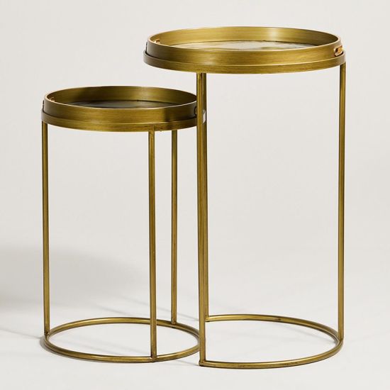 Luz Nesting Side Tables -White Marble Effect Top - Gold Metal Frame