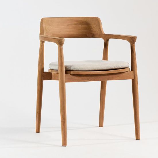 Jambi Dining Chair - Natural Fabric Cushioned Seat - Golden Teak Frame