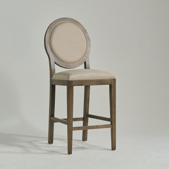 Beaumount Vintage Bar Stool - Linen Fabric Seat - Brushed Oak Frame