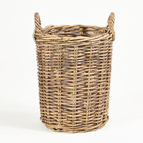 Old French Storage Baskets - Rattan Wicker - Small Round with Handles - 48 x 33cm