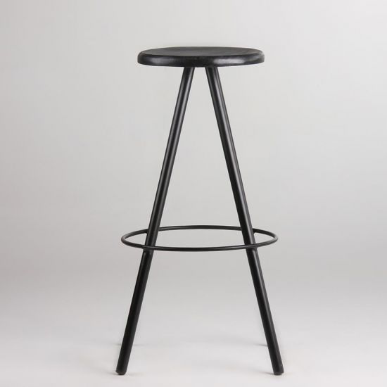 Artist Stool - Black Round Seat - Wooden Base - 76cm