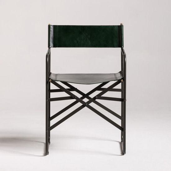 Scout Dining Chair - Green Real Leather Seat - Black Folding Frame