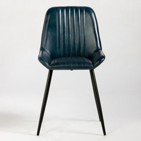Brooklyn Dining Chair - Blue Real Leather Seat - Black Base