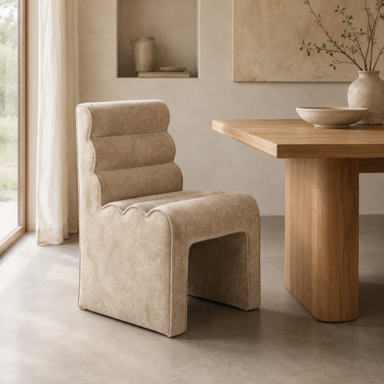 OTI Nami Dining Chair - Honey Velvet Chenille Seat - Sculptural Ribbed Design