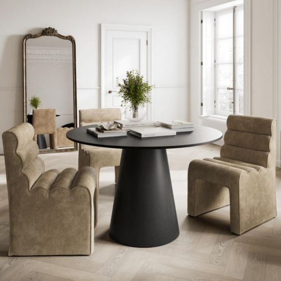 OTI Nami Dining Chair - Honey Velvet Chenille Fabric Seat - Sculptural Ribbed Design