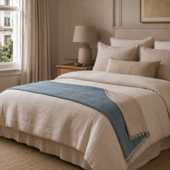 Denim Blue Muslin Cotton Bedspread - 1.3 x 1.6m Bed Runner