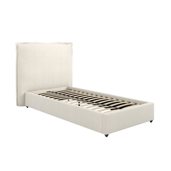 Oasis Single Bed Frame - Ivory Linen Blend Fabric - Padded Headboard