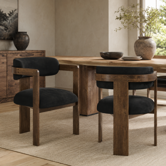 OTI Mai Dining Chair - Black Velvet Seat - Walnut Wood Frame