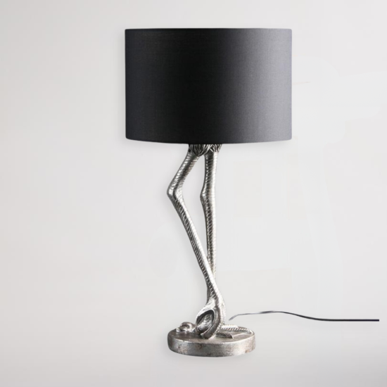Flamingo Table Lamp - Black Light Shade - Silver Metal Base - 60cm