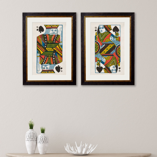 King & Queen of Spades Framed Wall Art - Black & Gold Frame - Set of 2