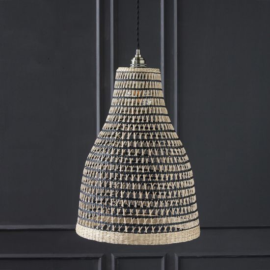 Seagrass Ceiling Lampshade - Natural & Black Woven - 47cm