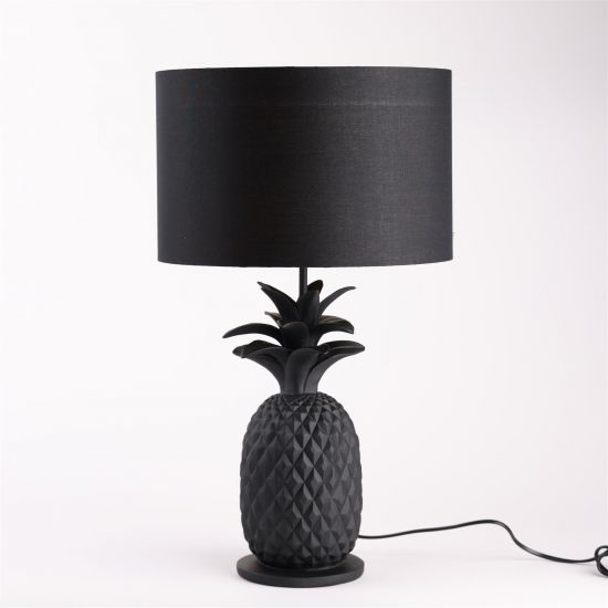 Aloha Table Lamp - Black Light Shade - Black Pineapple Ceramic Base - 54.5cm
