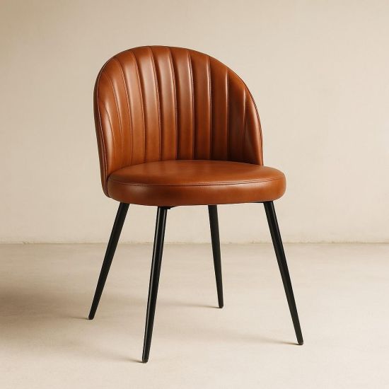 Ducie Dining Chair - Tan Leather Seat - Black Base