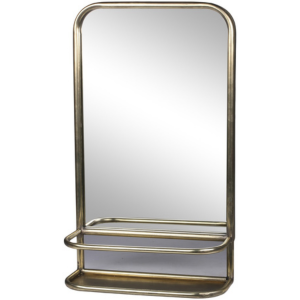 Industrial Wall Mirror - Iron Brass Frame - Shelf Storage