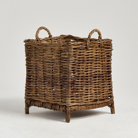 Old French Storage Baskets - Rattan Wicker - Medium Square with Handles - 41 x 46cm