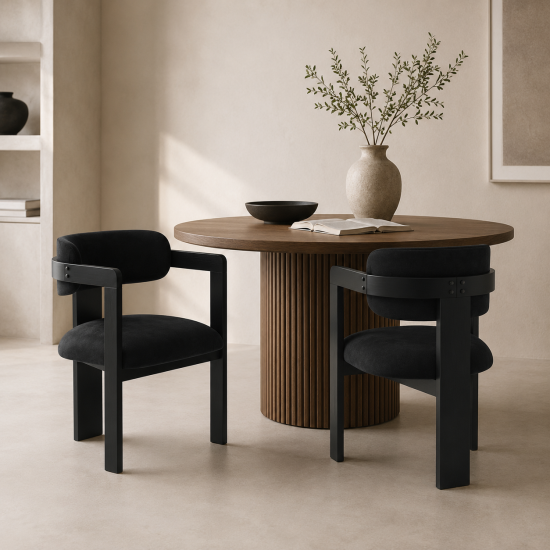 OTI Mai Dining Chair - Black Velvet Seat - Black Wood Frame