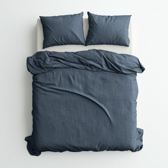 Duvet Cover & Pillowcase Set - Denim Blue - Washed Cotton - King-size