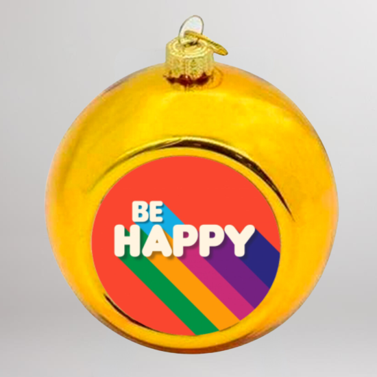 Novelty Christmas Decoration Bauble - Gold Be Happy