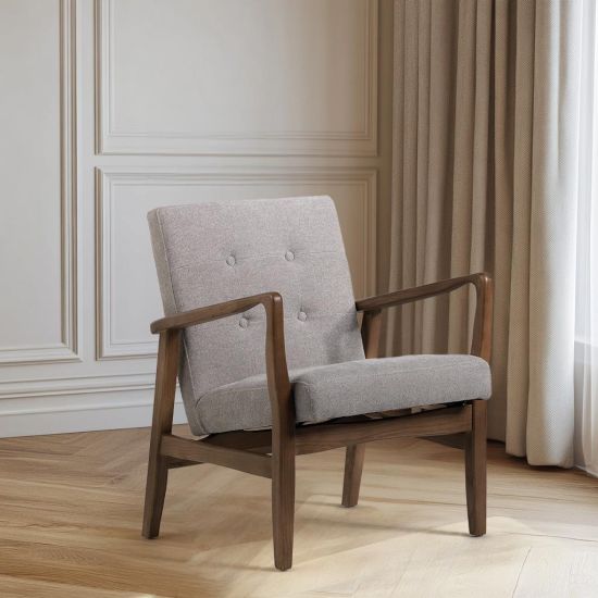 Clark Armchair - Grey Fabric Button Backed Seat - Elm Frame