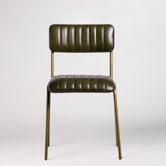 Diner Dining Chair - Green Real Leather Seat - Antique Brass Frame