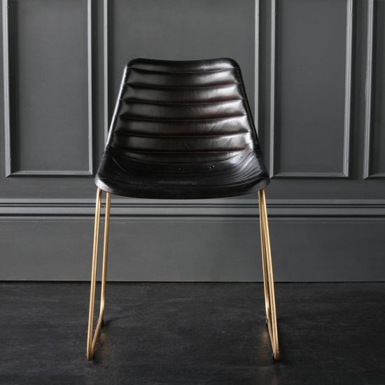 Deluxe Road House Dining Chair, Gold Base with Black Ribbed seat