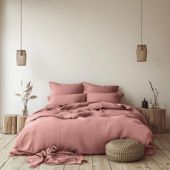 Duvet Cover & Pillowcase Set - Terracotta - Muslin Cotton - Super King