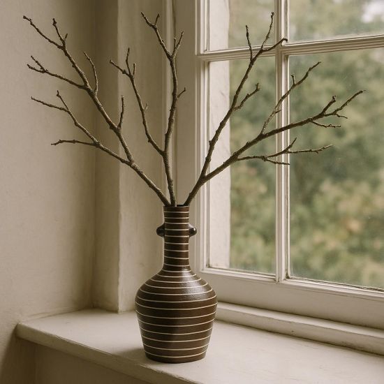 Ekon Vase - Brown Stone Effect with White Stripe - 32.5cm