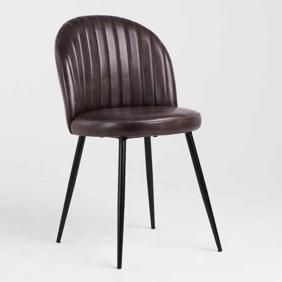 Ducie Dining Chair - Grey Leather Seat - Black Base