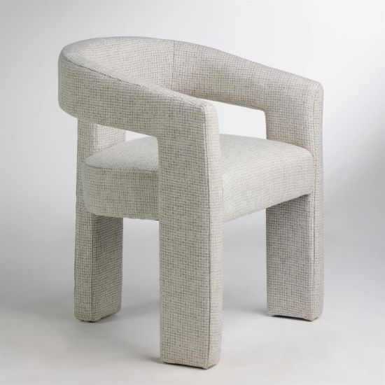 Delmar Armchair Linen Fully Upholstered Seat Three Legged Block Curved Frame