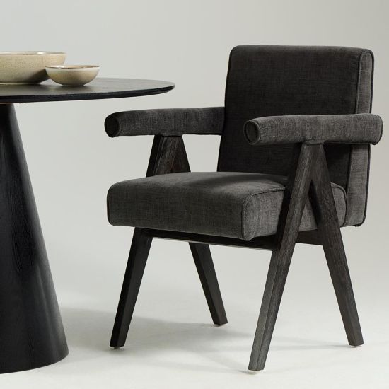 Adagio Dining Chair - Grey Upholstery Fabric - Brushed Black Oak Frame