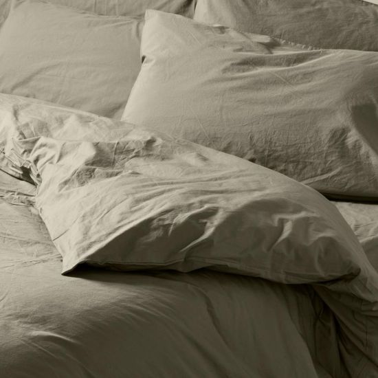 One Thirty Five Moss Green Washed Cotton Single Duvet Cover & Pillowcase Set
